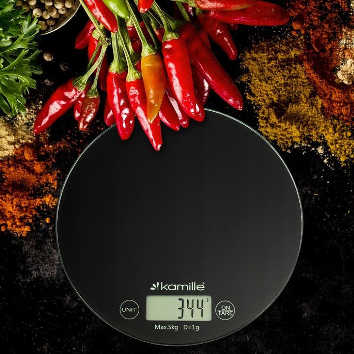 Cântar digital de bucătărie Kamille Engros KM‑7108 – precizie 1g, afișaj LCD, design compact, 18.5×18.5 cm