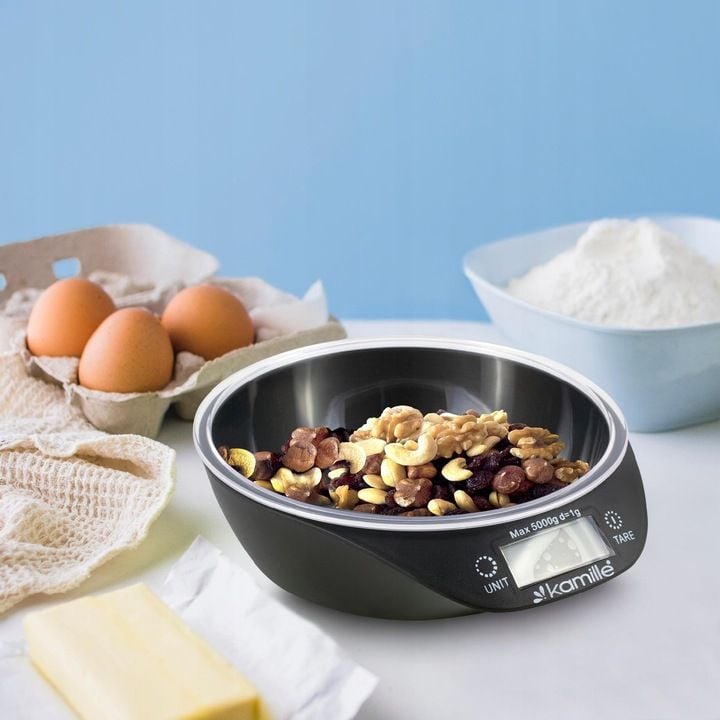 Cântar digital de bucătărie Kamille Engros KM‑7110 – 5 kg, precizie 1g, afișaj LCD, design compact 18×20,5 cm