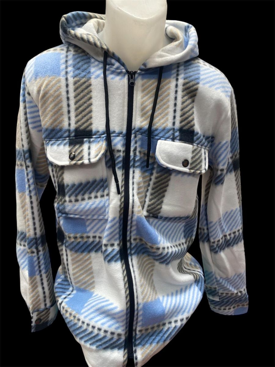 Hanorac plusat Engros stil camasa, ccu fermoar, model carouri, multicolor