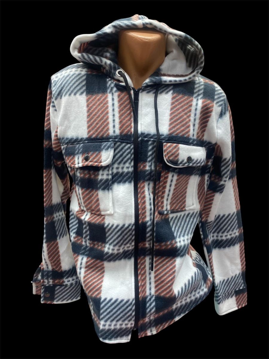 Hanorac plusat Engros stil camasa, ccu fermoar, model carouri, multicolor