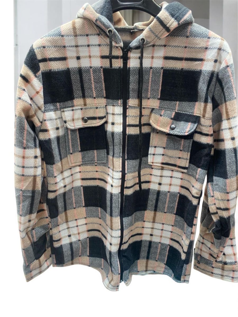 Hanorac plusat Engros stil camasa, ccu fermoar, model carouri, multicolor