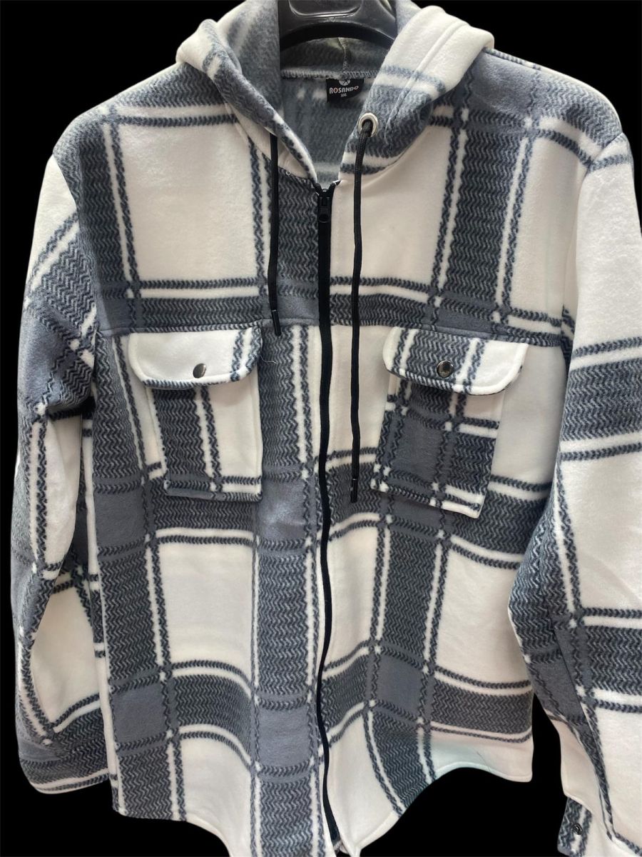 Hanorac plusat Engros stil camasa, ccu fermoar, model carouri, multicolor