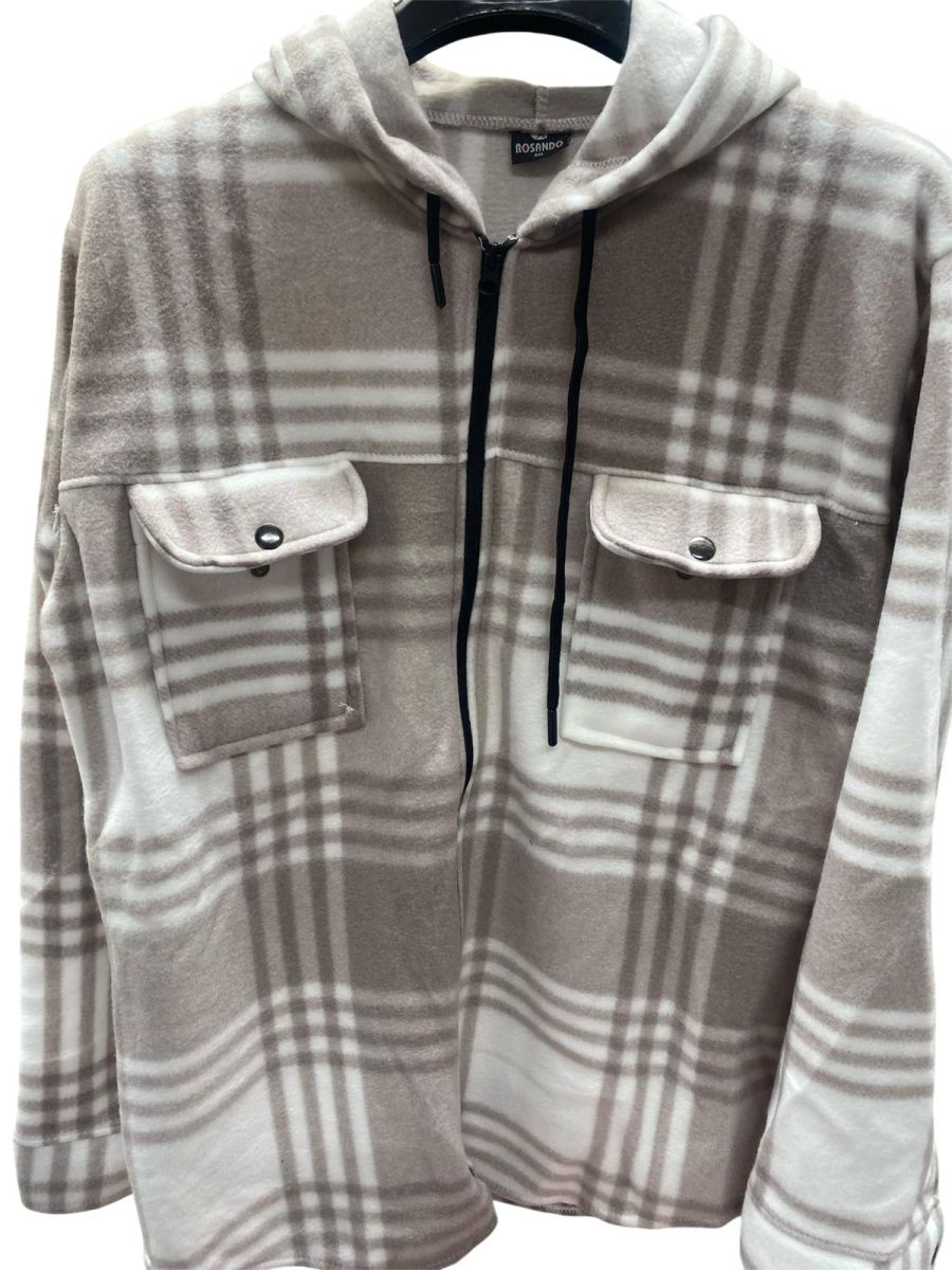Hanorac plusat Engros stil camasa, ccu fermoar, model carouri, multicolor