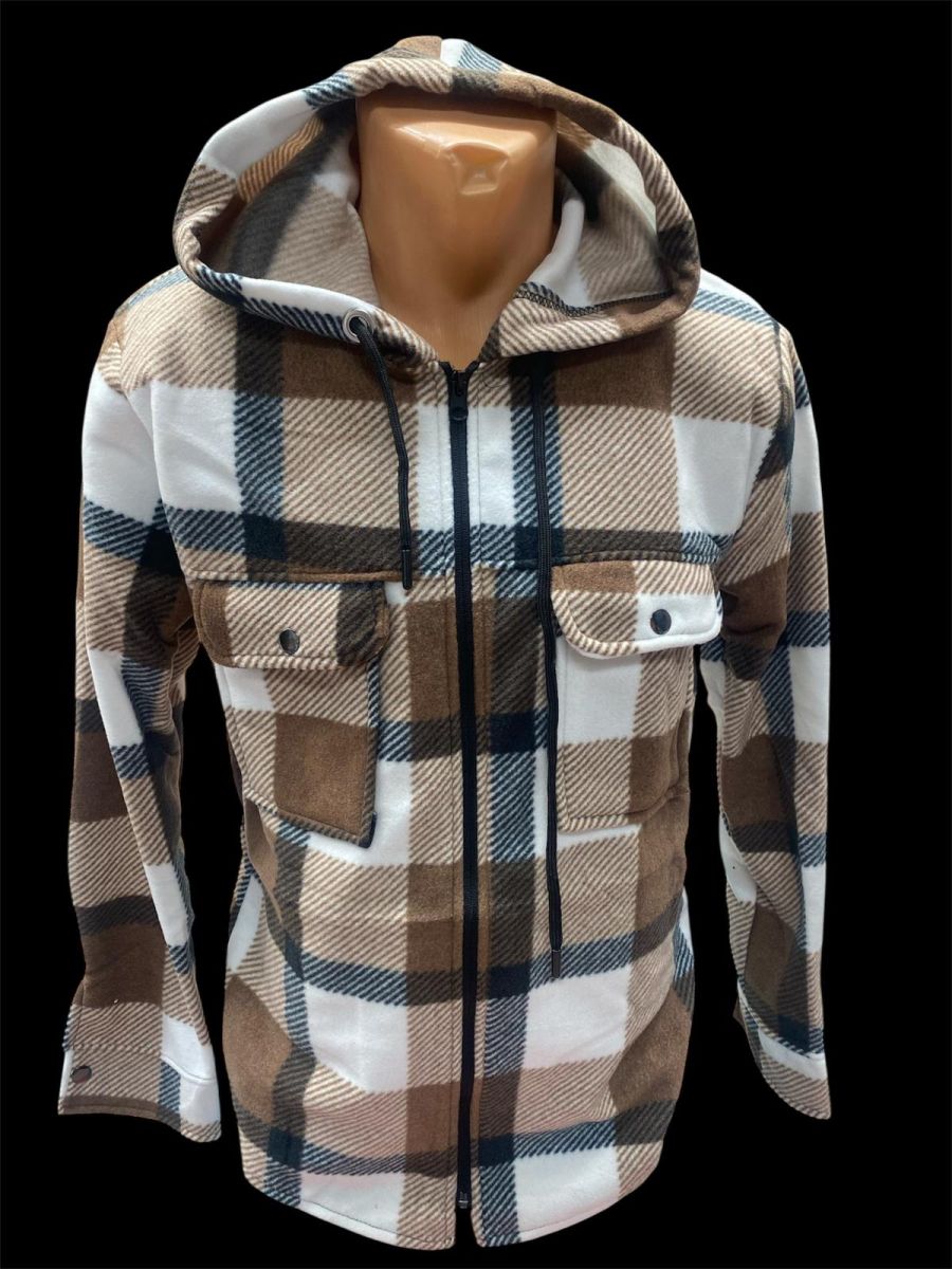 Hanorac plusat Engros stil camasa, ccu fermoar, model carouri, multicolor
