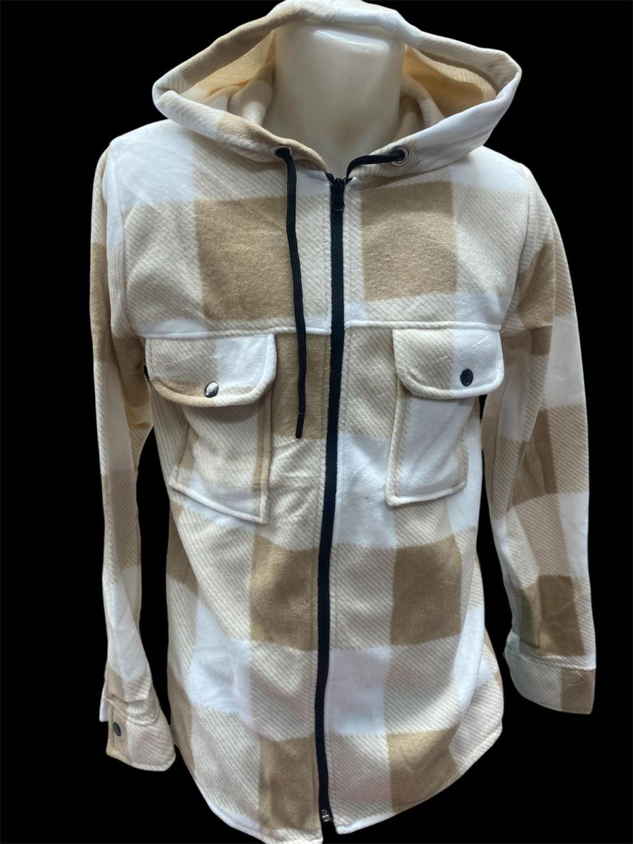 Hanorac plusat Engros stil camasa, ccu fermoar, model carouri, multicolor