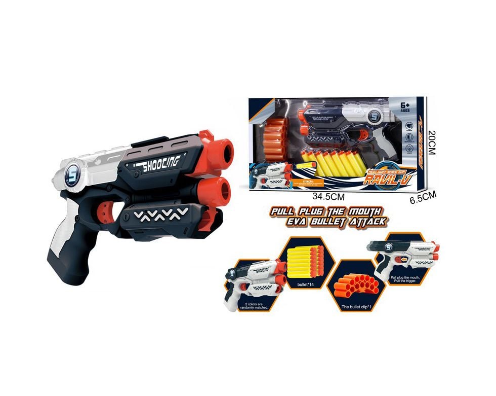 Set pistol Ravil Shooter, 14 gloanțe moi,6511110052314 Engros
