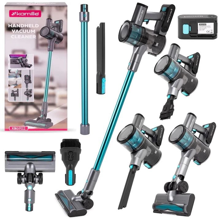 Aspirator Vertical 3 în 1 Kamille Engros KM6902, Fără Fir, 135W, Filtru HEPA, Acumulator 22.2V – Performanță și Flexibilitate în Curățenie