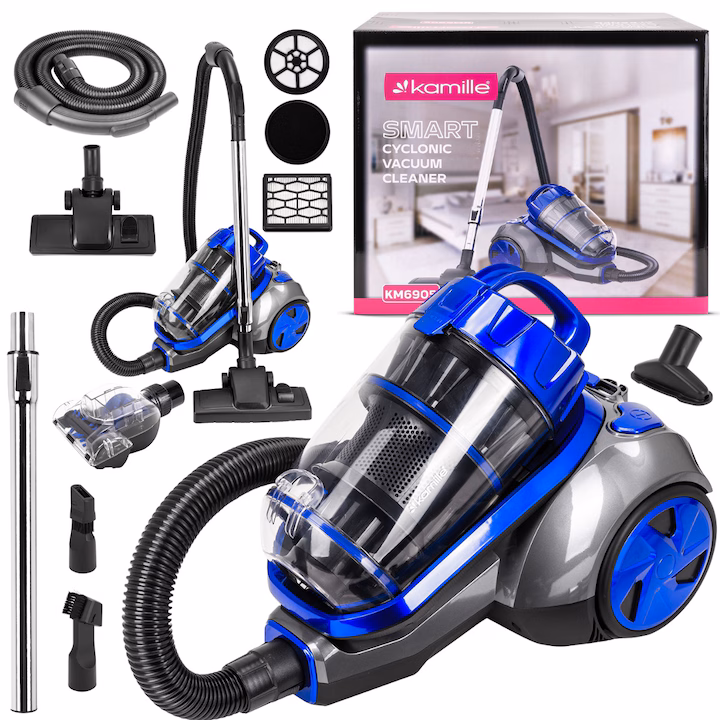 Aspirator Fără Sac cu Fir Kamille Engros , 800W, Filtru HEPA, Accesorii Incluse – Putere Mare și Întreținere Ușoară
