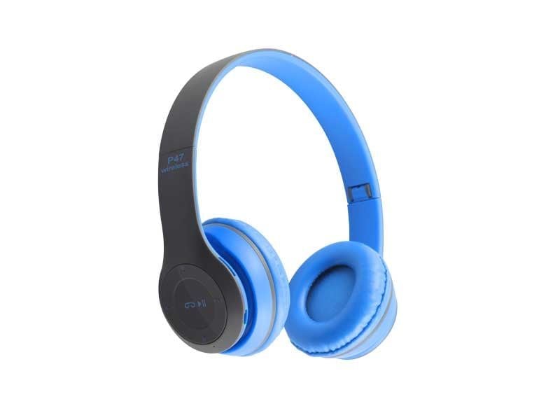 CASTI FARA FIR BLUETHOOT P 47 RADIO MP3 CARD MICROFON ALBASTRE