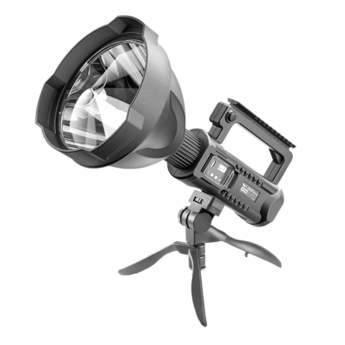 Lanterna profesionala W5119 Engros®, raza de lumina 500m, 4 moduri de iluminare, trepied inclus, negru, 27 cm