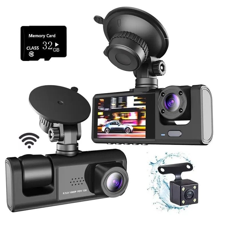 Camera Auto de bord DVR 3-in-1 cu Unghi Ultra-Larg de 170°, Rezolutie 1080P si Ecran IPS de 2.0