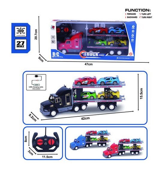 Tir platforma cu telecomanda si 4 masinute, Super Truck 6511110036956 Engros
