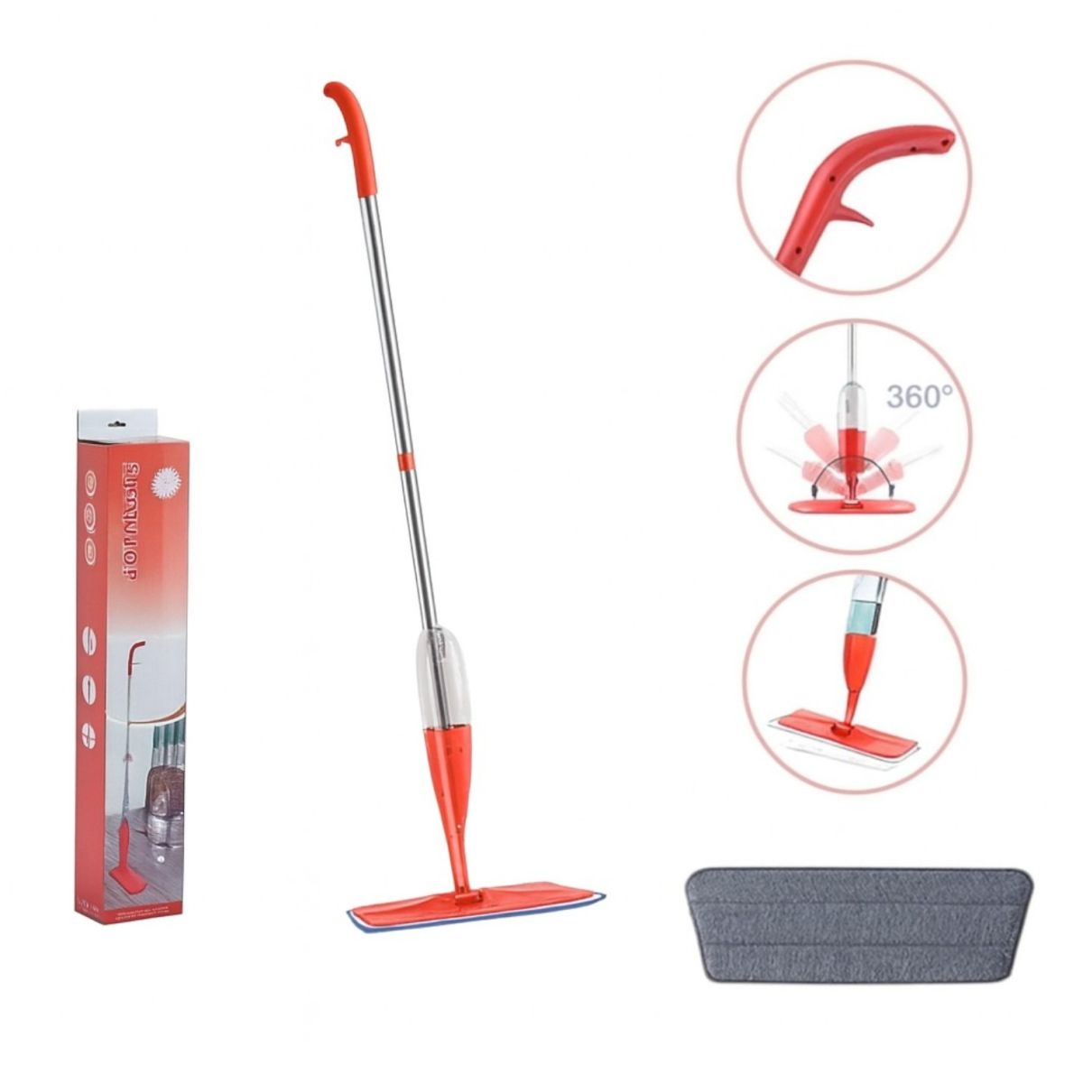 Mop Spray cu Rezervor 128x40cm Rotativ 360°, cu Lavetă Microfibră Reutilizabilă Engros