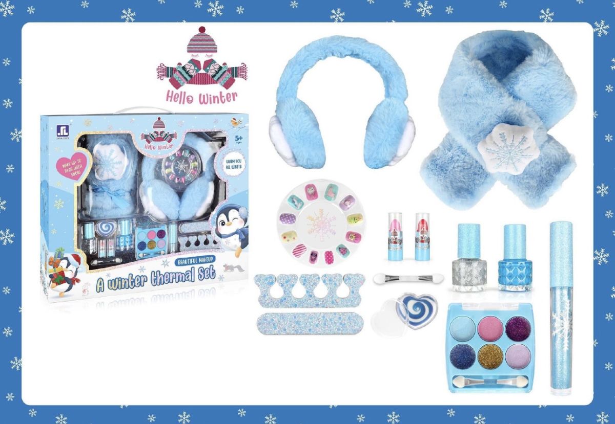 Set machiaj copii Hello Winter Engros – A Winter Thermal Set cu ojă, rujuri, farduri și accesorii fashion