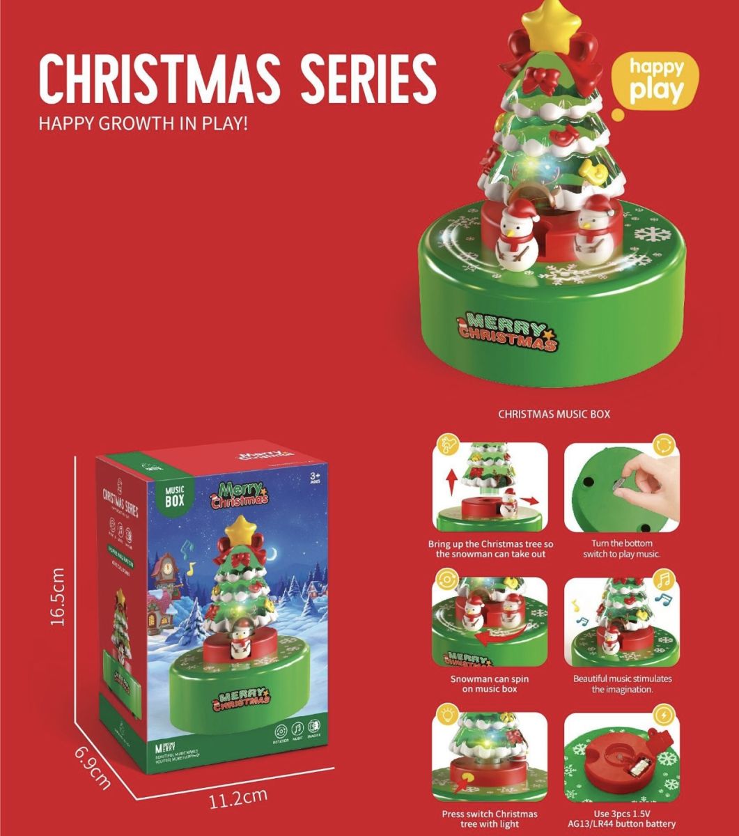 Cutie muzicală de Crăciun cu brad luminos și om de zăpadă rotativ Engros – Christmas Music Box