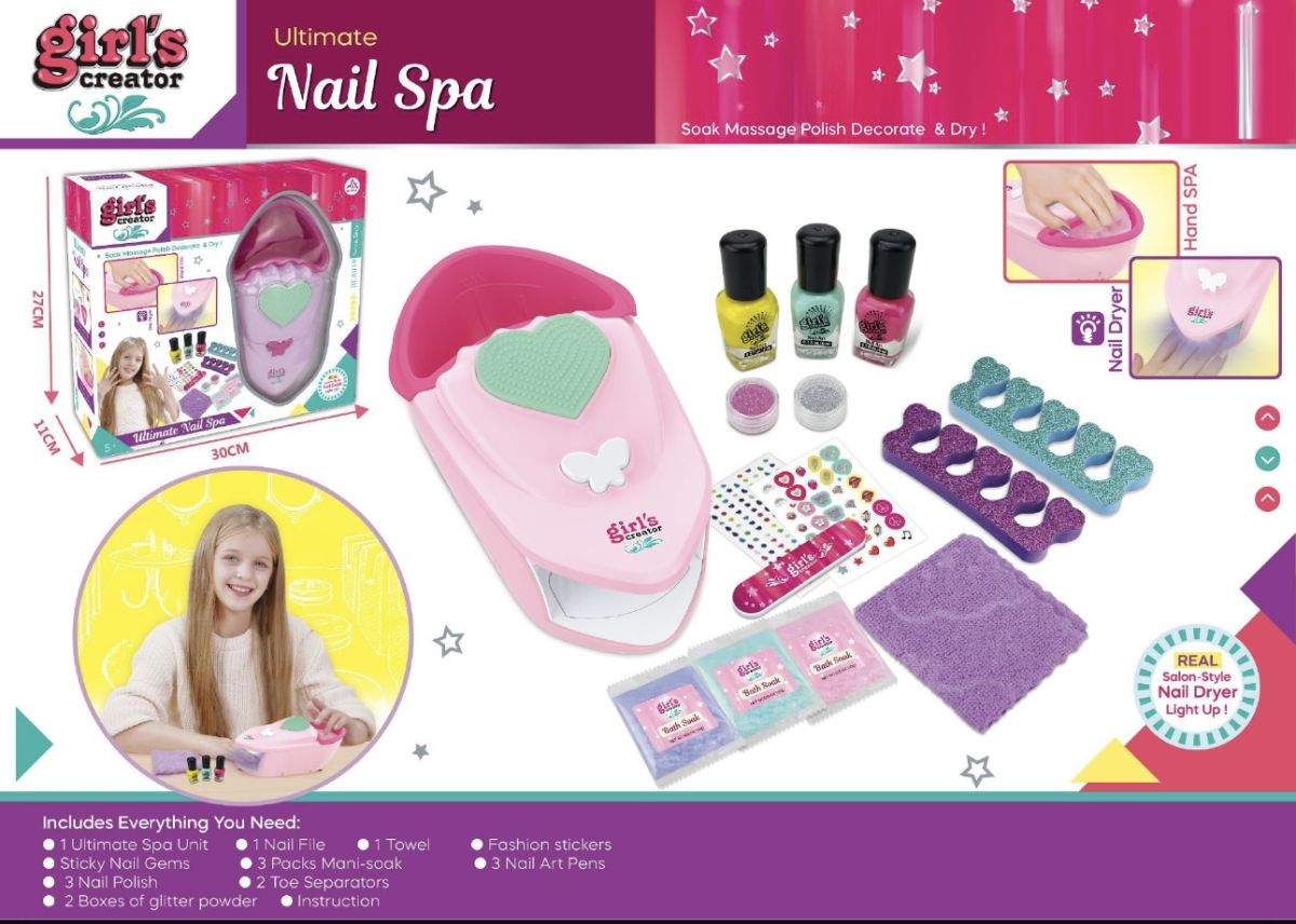 Set manichiură copii Girl’s Creator Ultimate Nail Spa Engros – Spa pentru mâini, ojă, uscător și accesorii
