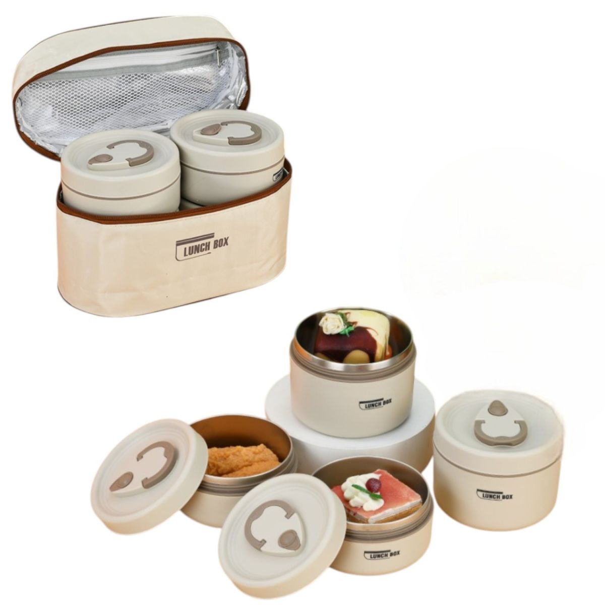 Caserole Termice 4/set din Inox 12x8cm, cu Husă de Izotermă Portabila Engros