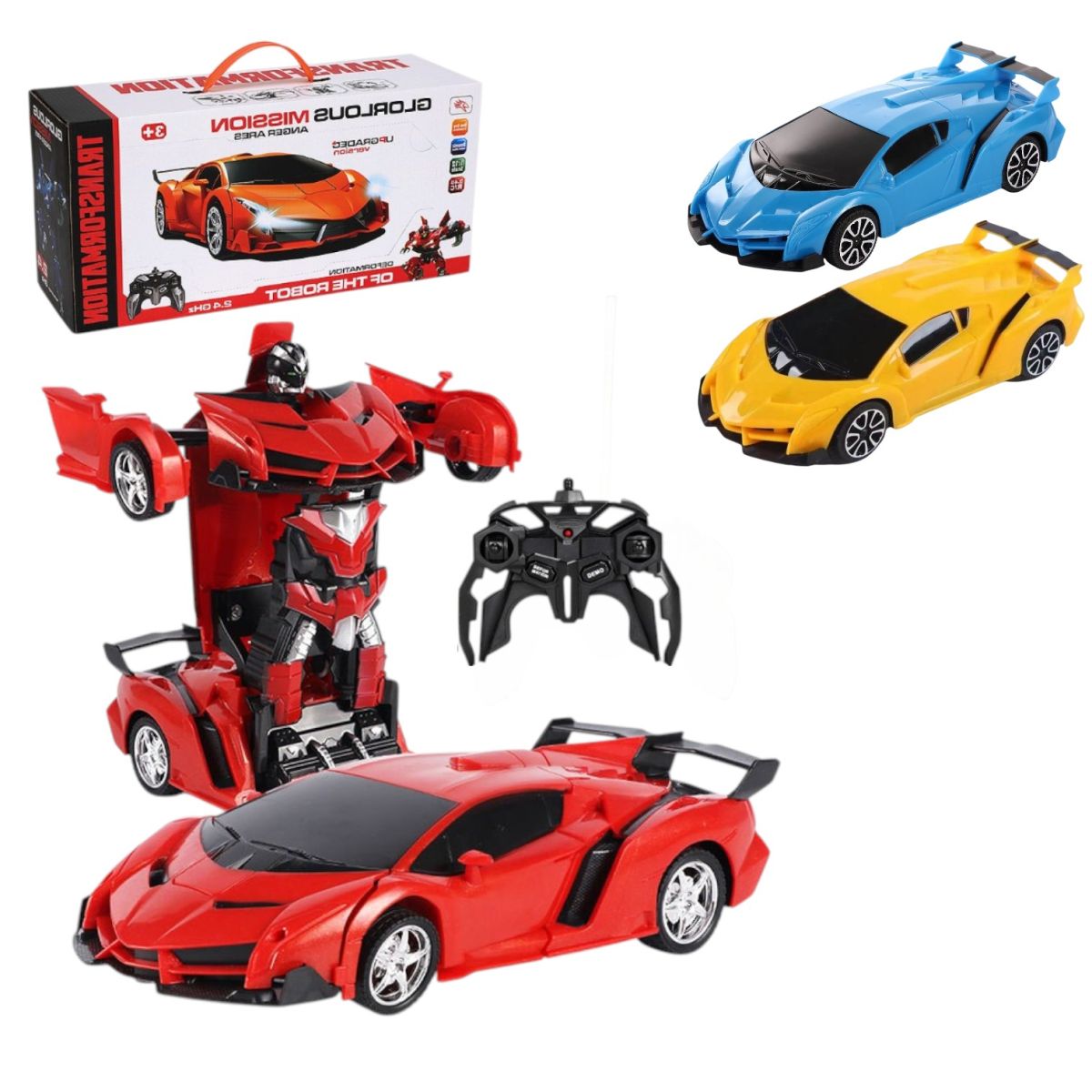 Mașină 2 in 1 Robot Transformabilă 30x10cm cu Telecomandă, Lumină și Sunet, Diferite Culori Engros