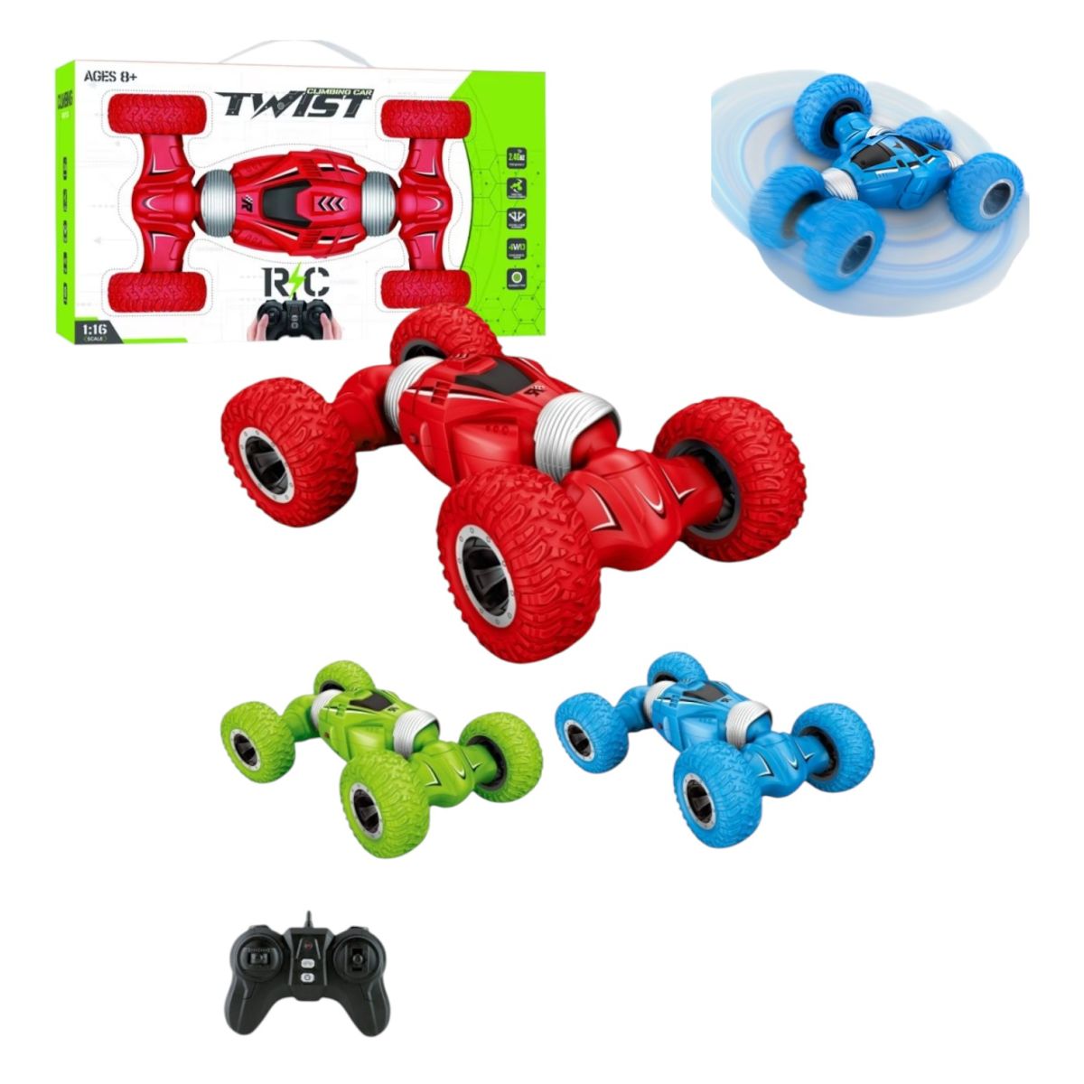 Mașină Cascadorii 37x10x20cm Rotativă cu Roți Mari, Telecomandă 2.4G, Model Off-Road, Diferite Culori Engros