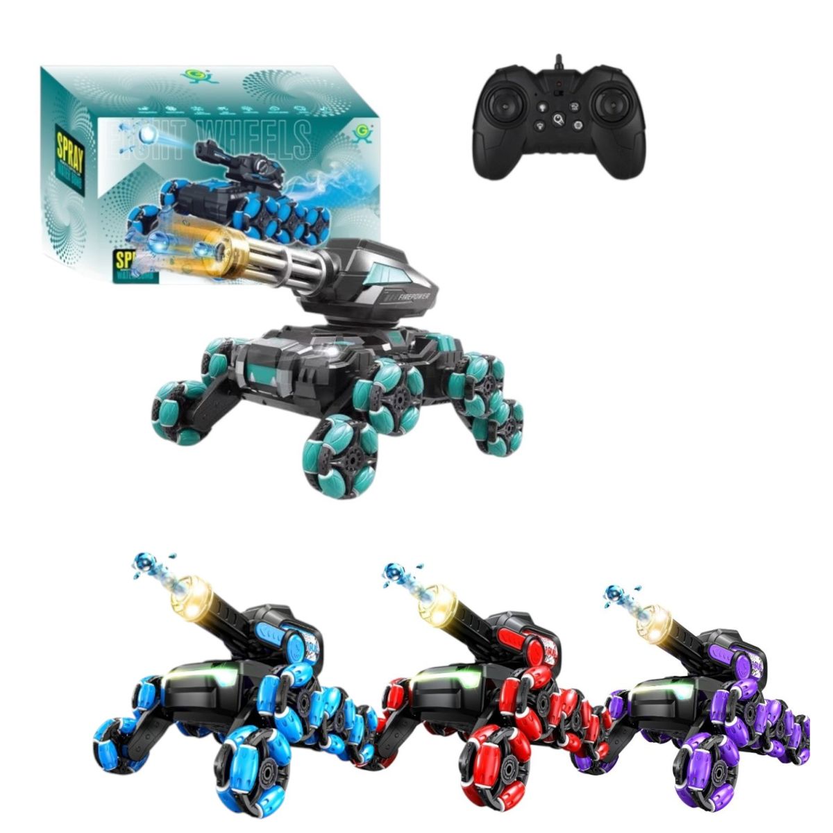 Tanc RC 32x16x22cm cu 4 Roți, Telecomandă, Lumini și Sunete, Tragere cu Bile de Apă și Funcție Cascadorii Engros