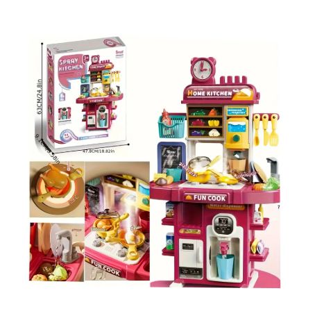 Set de bucătărie 2 în 1, stație interactivă de gătit și supermarket, cu chiuvetă, apă, abur, sunet, accesorii (83 bucăți) 6511110052512 Engros