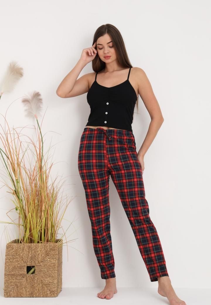 Pantaloni de Pijama Dama ,Culoare Bleumarin cu Rosu ,Engros