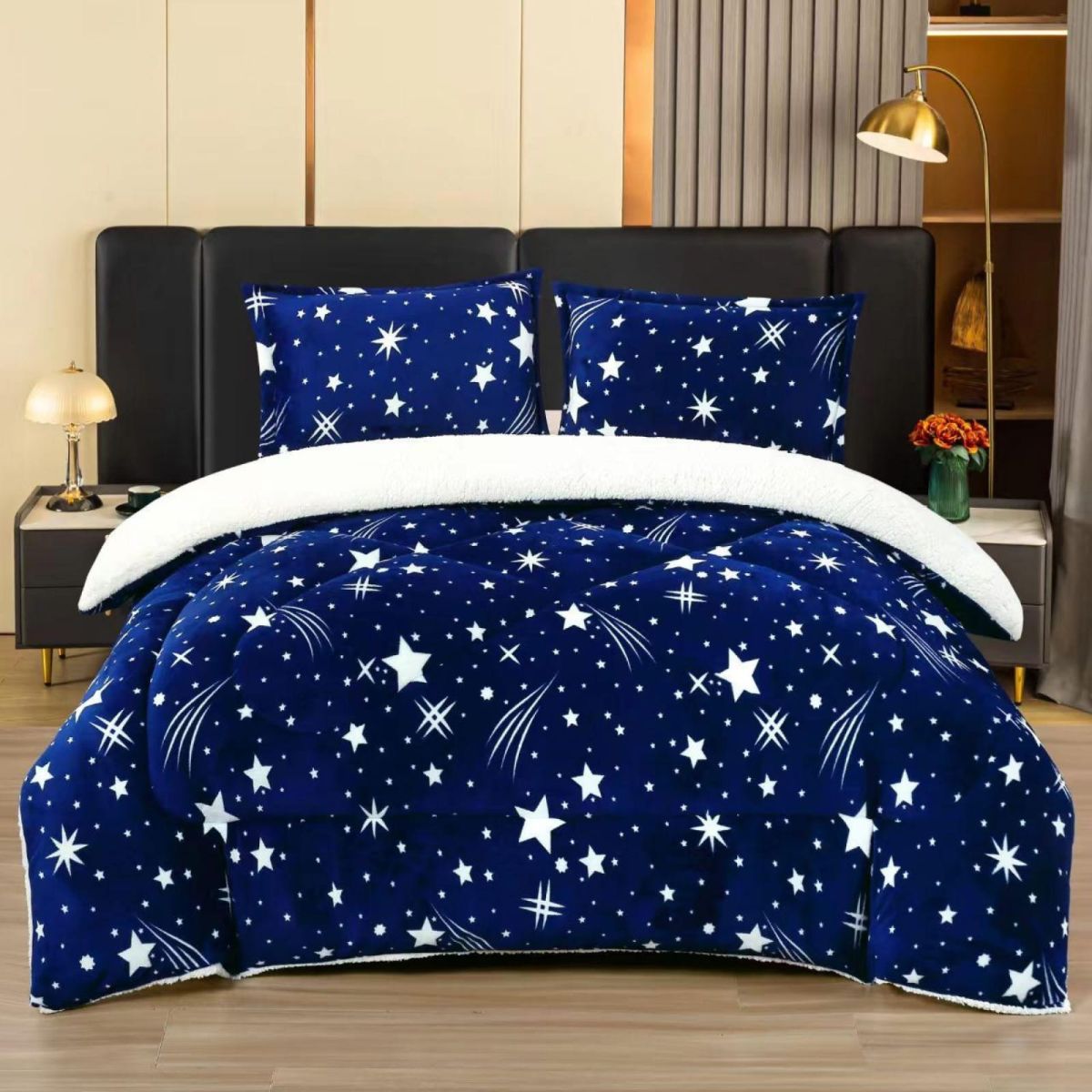 Pilote En-gros Albastru, Material Cocolino Premium cu Blanita, 200x230 cm, pentru Pat Dublu, cu 2 fete de Perna Incluse
