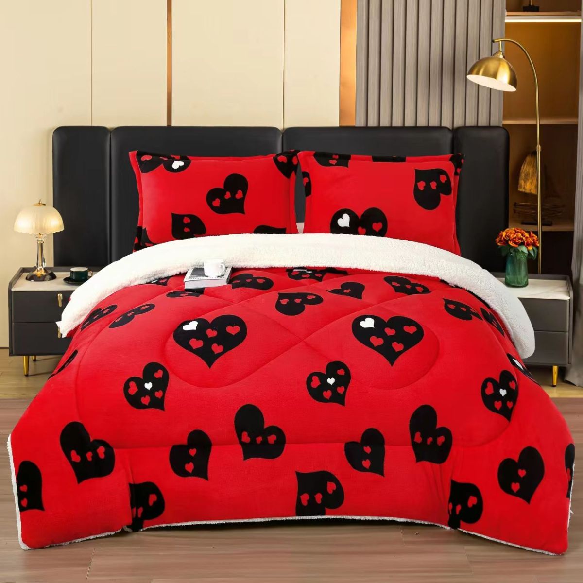 Pilote En-gros Rosu, Material Cocolino Premium cu Blanita, 200x230 cm, pentru Pat Dublu, cu 2 fete de Perna Incluse