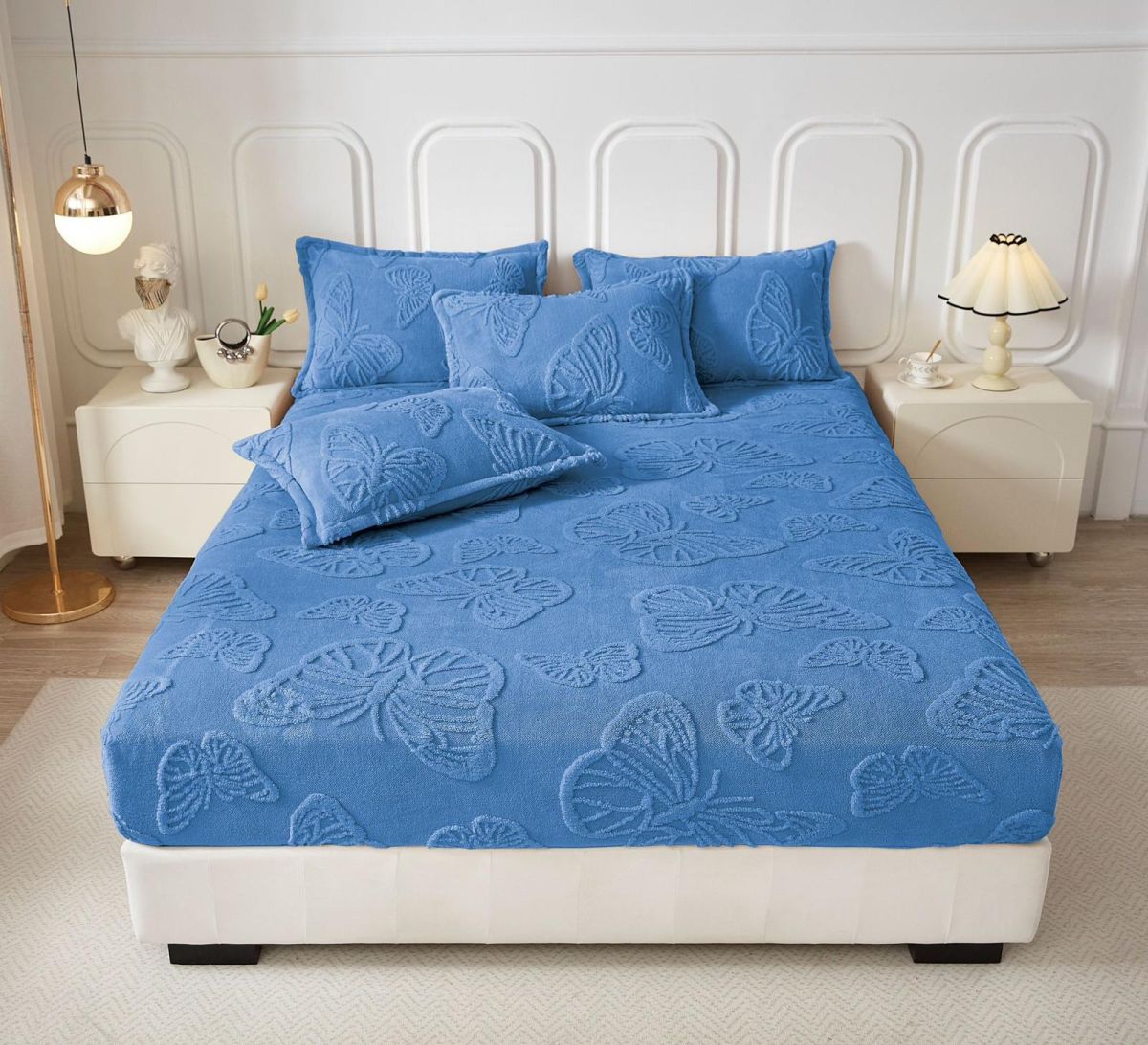 Trio Huse En-Gros, cu Elastic, SERIE 3 CULORI DIFERITE, 180x200cm, Material Cocolino Premium Tricotat, Model cu Fluturi in Relief