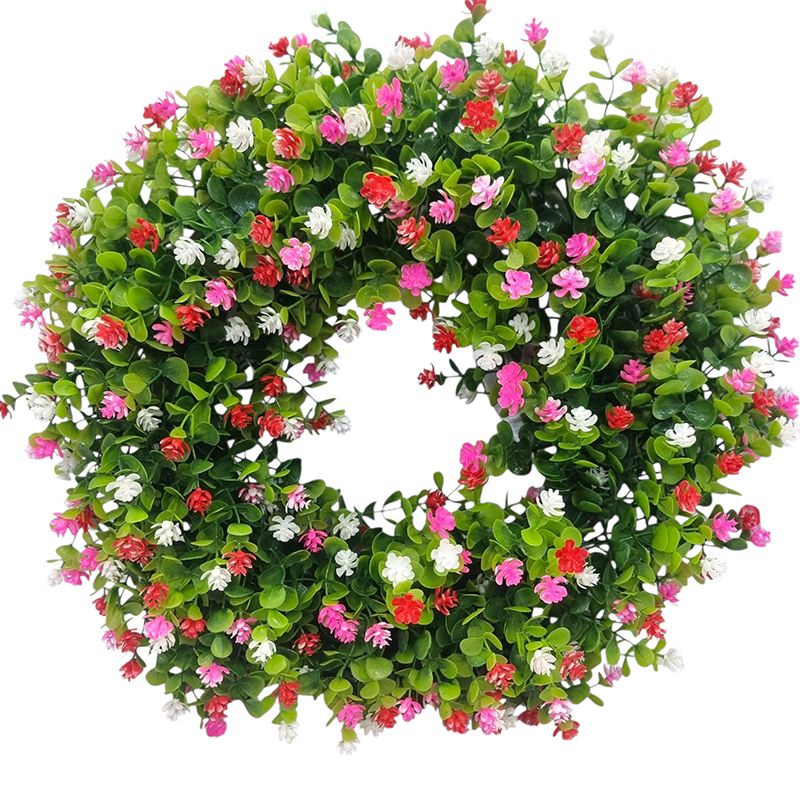 Coroana artificiala cu verdeata buxus si floricele engros 39 cm