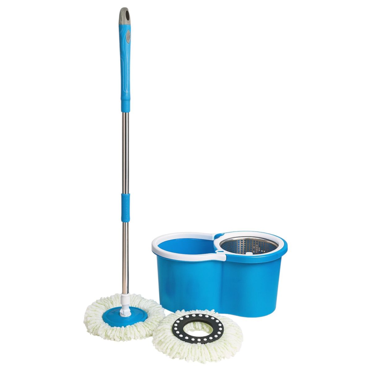 Mop Rotativ cu Găleată 19x40x21cm Mâner Inox Extensibil 125cm, și Cap Reutilizabil 32cm Super Absorbant 360° Engros
