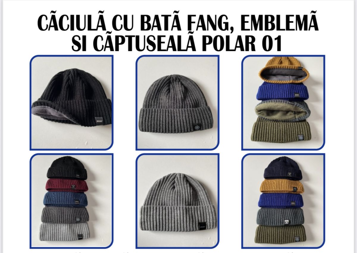 Caciuli tricotat simplu cu emblema CU CAPTUSEALA POLAR  de barbat   Engros, mix culori [CLONE]