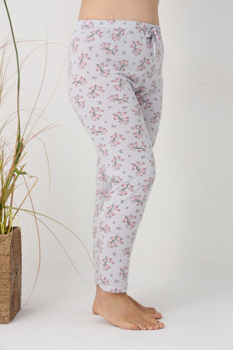 Pantaloni de Pijama Dama Lungi,Big Size, Culoare Gri cu Frunze Roz ,Engros