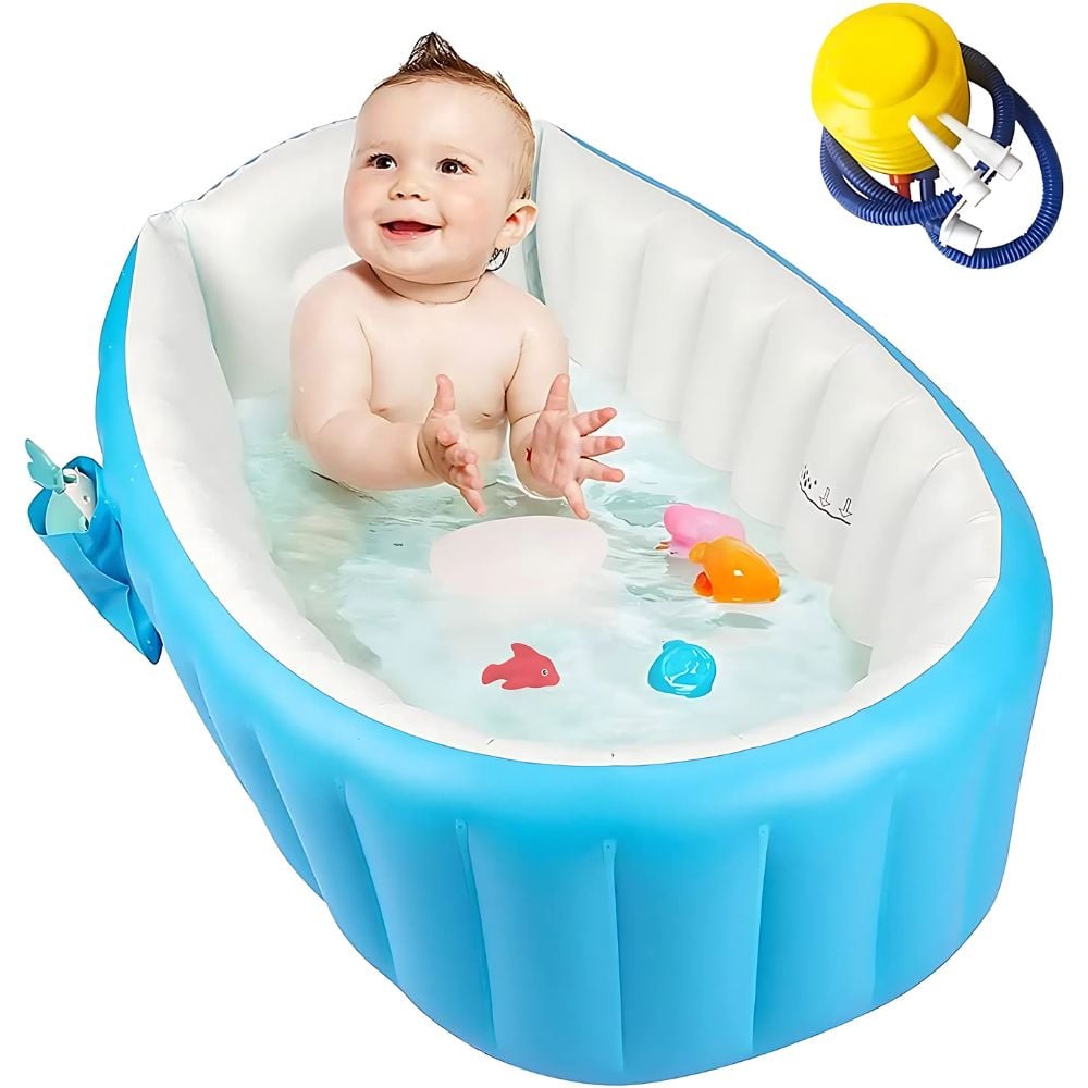 Cadita Gonflabila engross, pisicna beblusi engross Baby Bath Tub  Design Pliabil si Confortabil din PVC, Capacitate 30L, Ideala pentru 0–3 Luni, Usoara si Compacta, Culoare Albastru, 80x50x25 cm