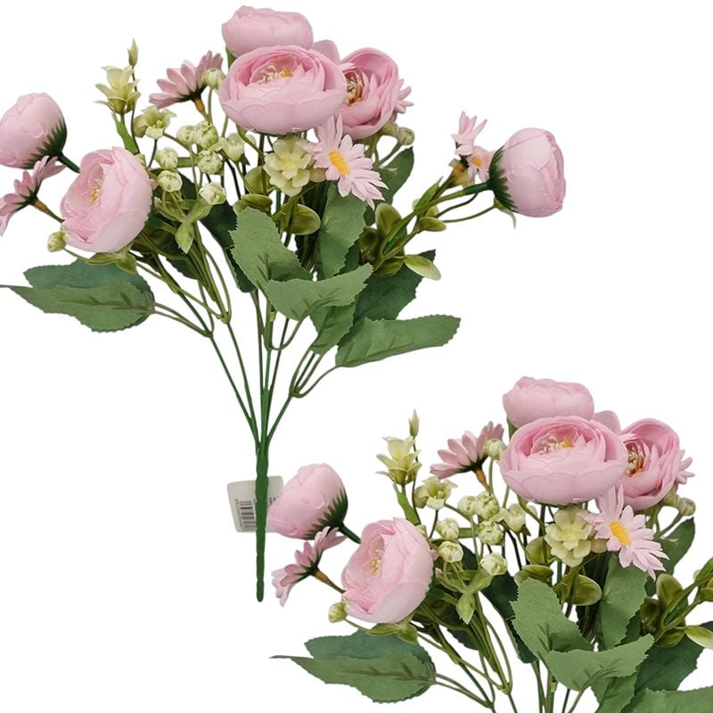 Buchet floare artificiala Bujor 6 fire, 28 cm inaltime