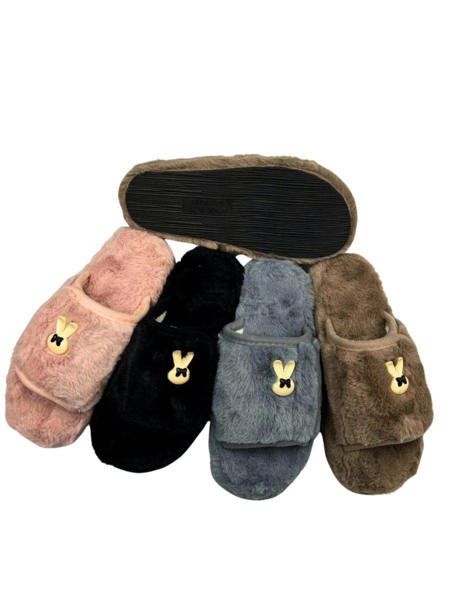 Papuci Dama Interior, Blana Sintetica Moale, Inchidere Arici, Accesoriu Iepuras, Engross, Marimi 36-41,12buc/serie