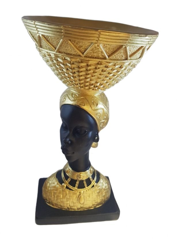 Statuetă decorativă bust femeie, negru-auriu, rasina , 23 cm, En-gros