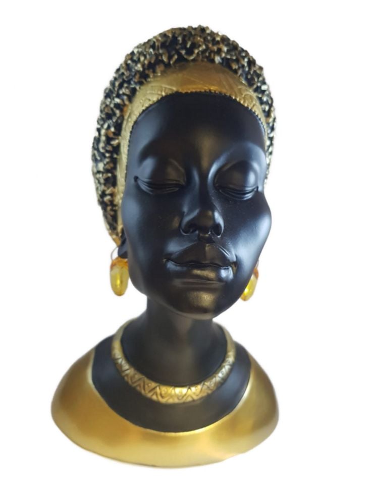 Statuetă decorativă bust femeie, negru-auriu, polyresin, 24 cm, En-gros