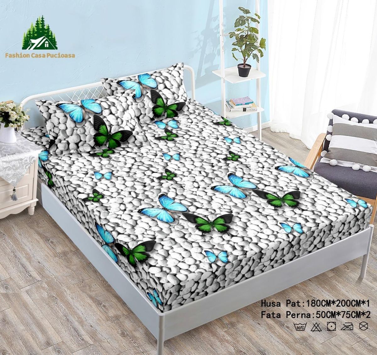 Bax Huse En-Gros, SERIE 10 MODELE DIFERITE, Material Cocolino Premium cu Elastic, Set 3 Piese, 180x200 CM, cu 2 Fete de Perna Incluse