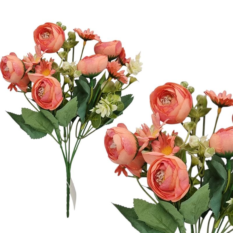 Buchet floare artificiala Bujor 6 fire, 28 cm inaltime