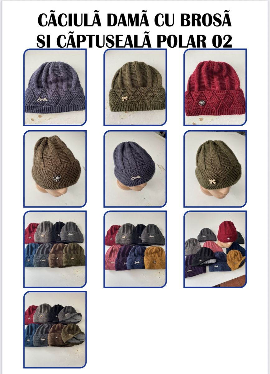 Caciuli tricotat cu model cu emblema CU CAPTUSEALA POLAR  de dama   Engros, mix culori