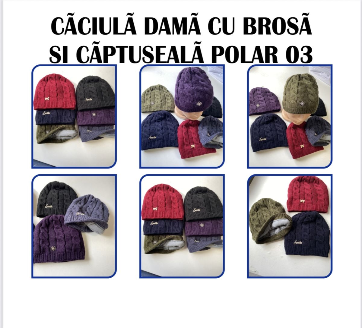 Caciuli tricotat cu model cu emblema CU CAPTUSEALA POLAR  de dama   Engros, mix culori