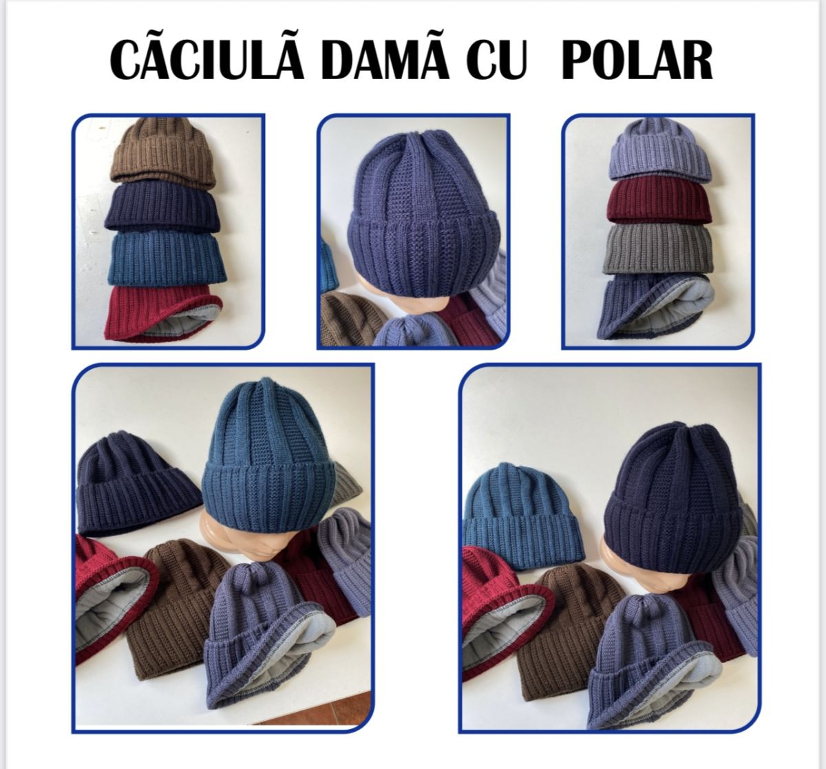 Caciuli tricotat cu model cu emblema CU CAPTUSEALA POLAR  de dama   Engros, mix culori