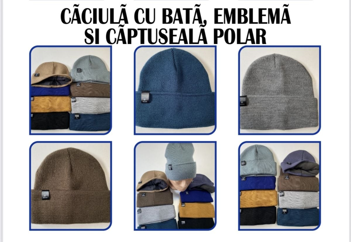 Caciuli tricotat simplu cu emblema CU CAPTUSEALA POLAR  de barbat   Engros, mix culori