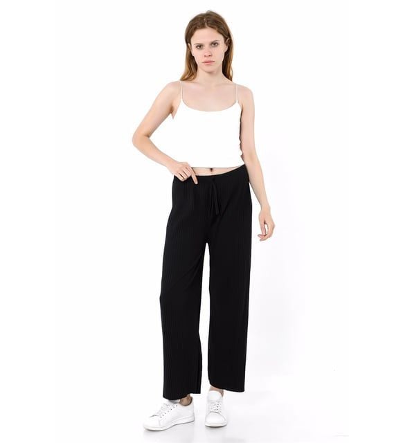 Pantalon dama plisat,Negru,Engros