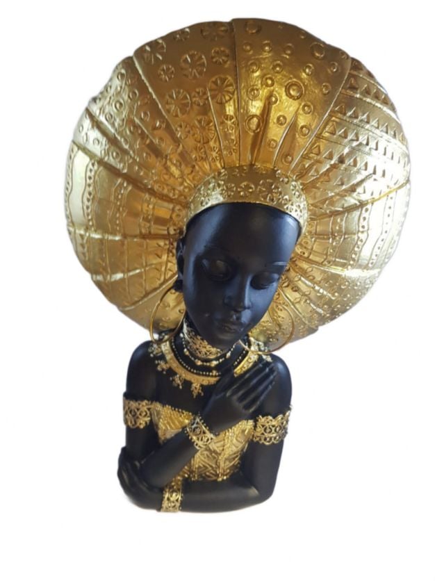 Statuetă decorativă bust femeie, negru-auriu, rasina , 26 cm, En-gros