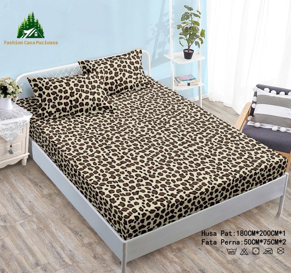 TRIO Huse En-Gros, SERIE 3 MODELE DIFERITE, Material Cocolino Premium cu Elastic, Set 3 Piese, 180x200 CM, cu 2 Fete de Perna Incluse