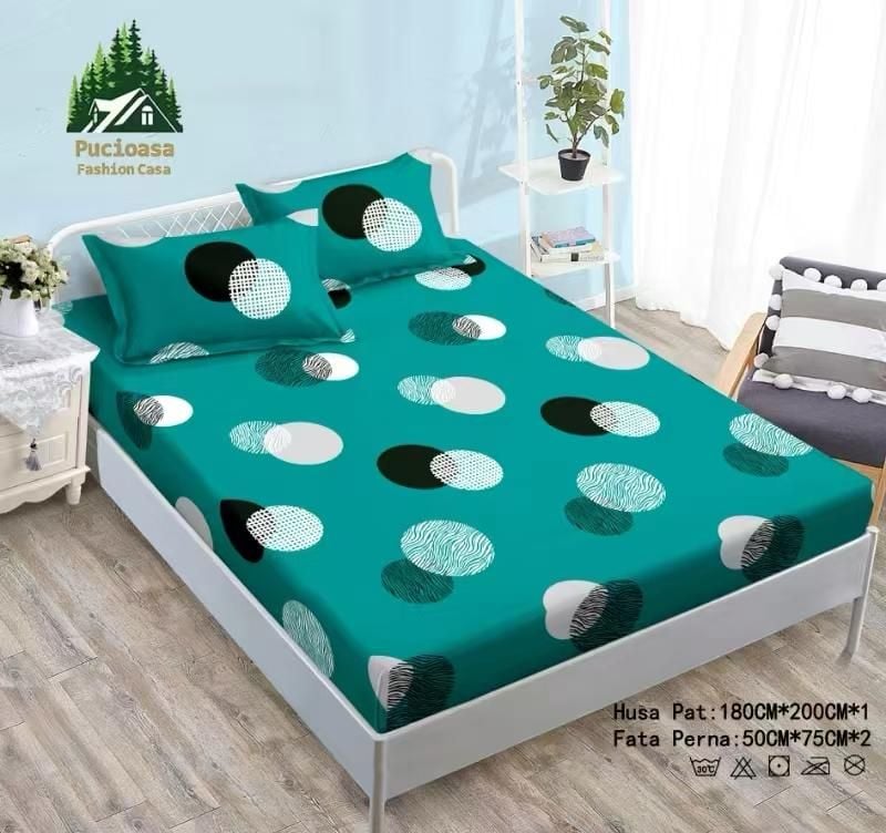 TRIO Huse En-Gros, SERIE 3 MODELE DIFERITE, Material Cocolino Premium cu Elastic, Set 3 Piese, 180x200 CM, cu 2 Fete de Perna Incluse