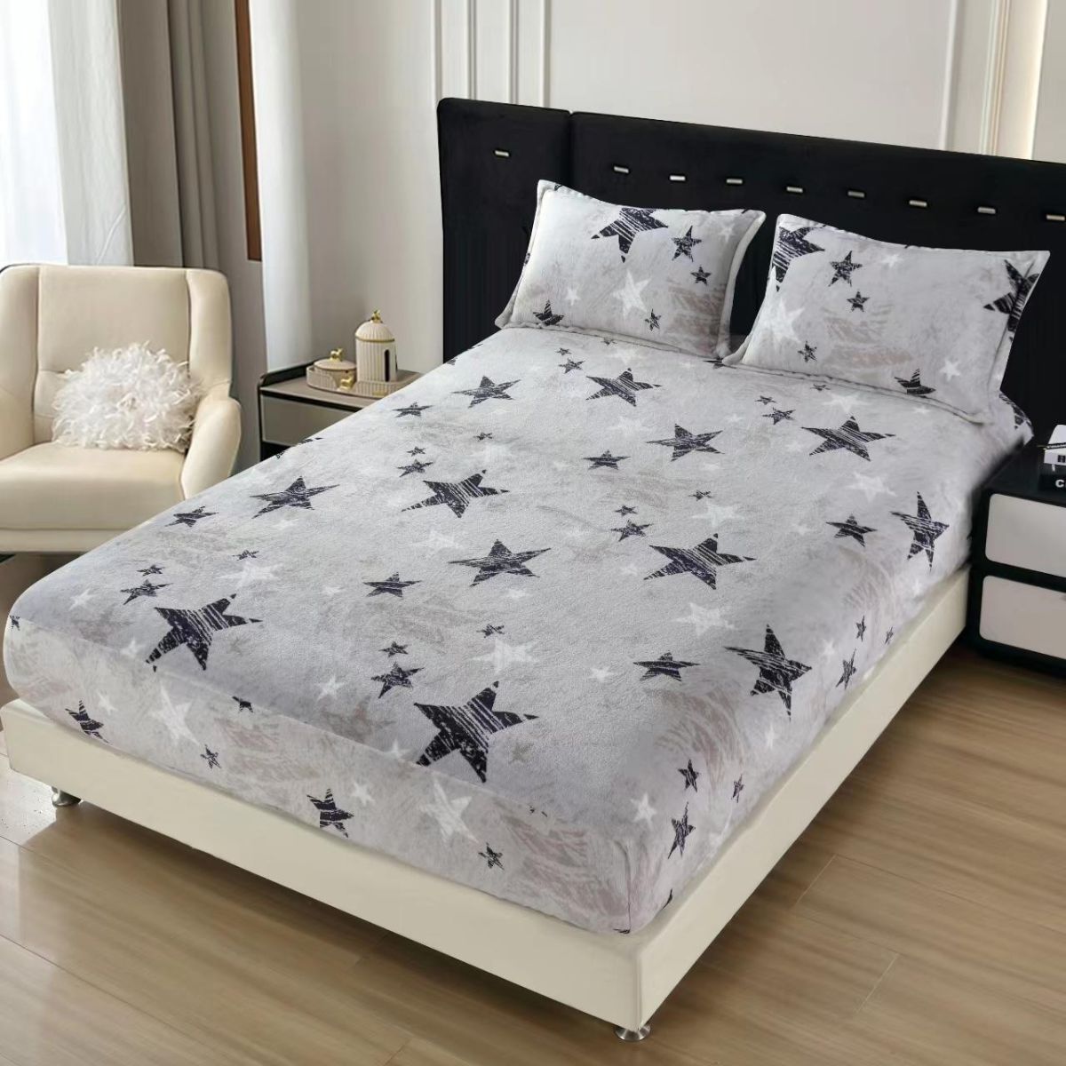 TRIO Huse En-Gros, SERIE 3 MODELE DIFERITE, Material Cocolino Premium cu Elastic, Set 3 Piese, 180x200 CM, cu 2 Fete de Perna Incluse