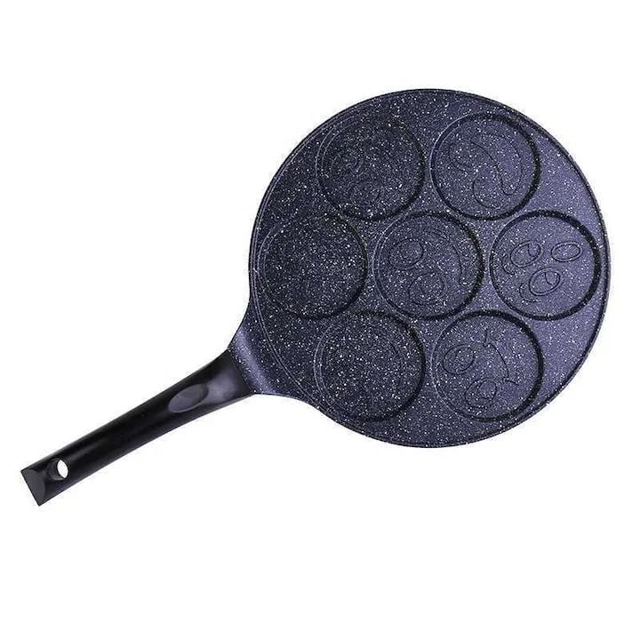 Tigaie pentru clătite Kamille 26 cm, aluminiu cu acoperire de marmură antiaderentă, compatibilă cu plite pe gaz – neagră Engros